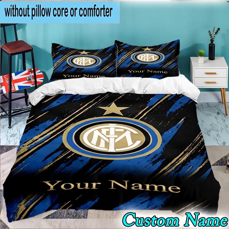 3PCS Custom Name Inter Milan Emblem Bedding Set Duvet Cover Closure Includes 1 Duvet Cover & 2 Pillowcases for All Seasons Bedroom Decor