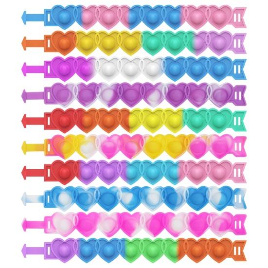 2 Pcs Decompression Bracelet Toy Heart Shape Colorful Soft Silicone Washable Adjustable Stress Kids Valentines Classroom Exchange Kit