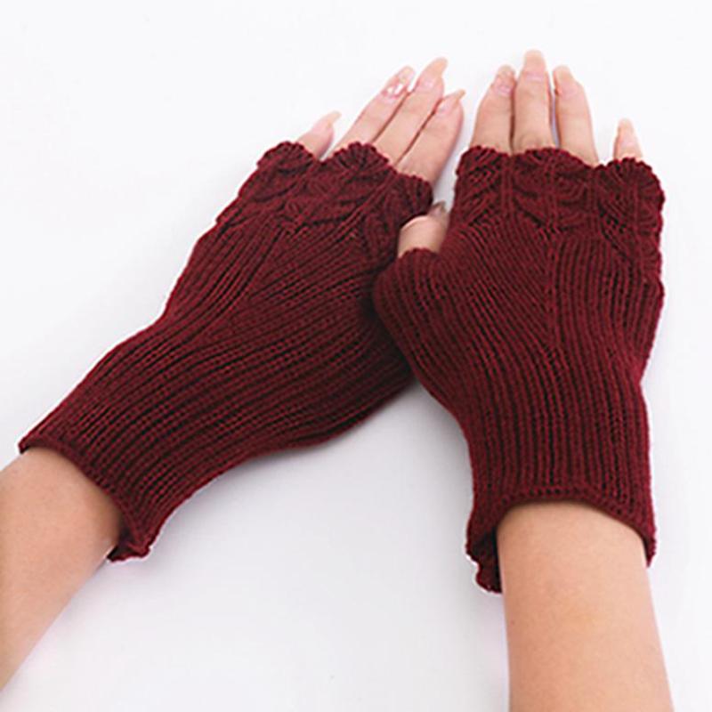Autumn and Winter Women's Fashion All-match Knitted Warm Half Finger Gloves