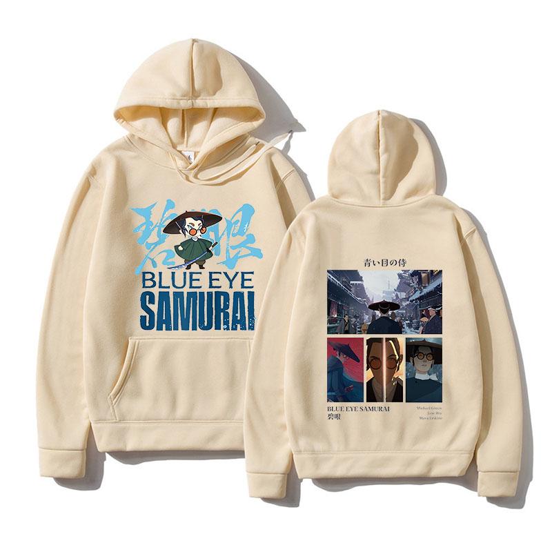 Cute Cartoon Blue Eye Samurai Hoodies Manga Clothing Women with Pocket Oversized Sweatshirts Winter Fleece Sudaderas