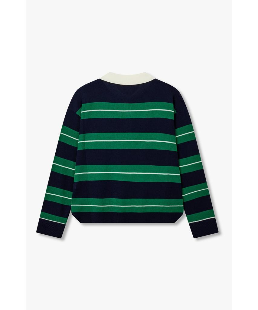 Bobeu Stripe Pattern Collared Pullover_Green 7156250001