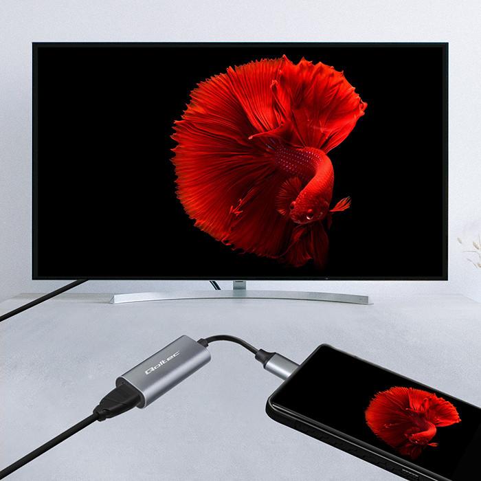 Qoltec Adapter Aluminiowa Przejściówka USB-C 3.1 MHL na HDMI 4K | 60Hz | 32AWG  do Laptop Smartfon
