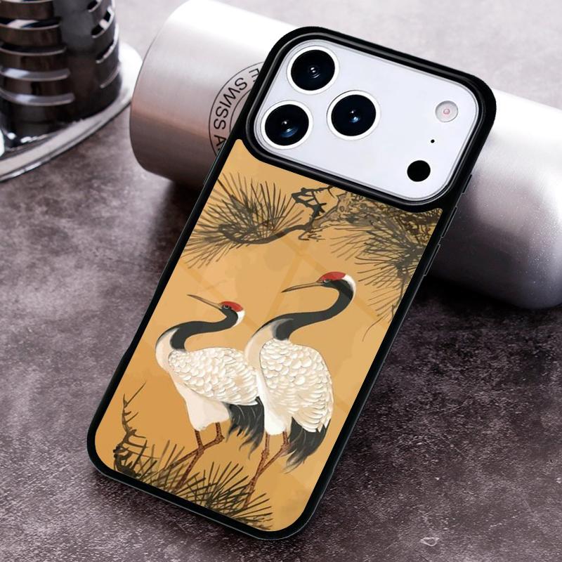 Japanese Crane White Birds Phone Case for iPhone 17 16 15 Pro Max Air 14 13 12 11 Plus Shockproof Cover