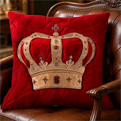 Red Velvet Crown Art Throw Pillow Cover Jeweled Royal Crown Print Decorative Cushion Case For Bedroom Sofa Couch Home Decor