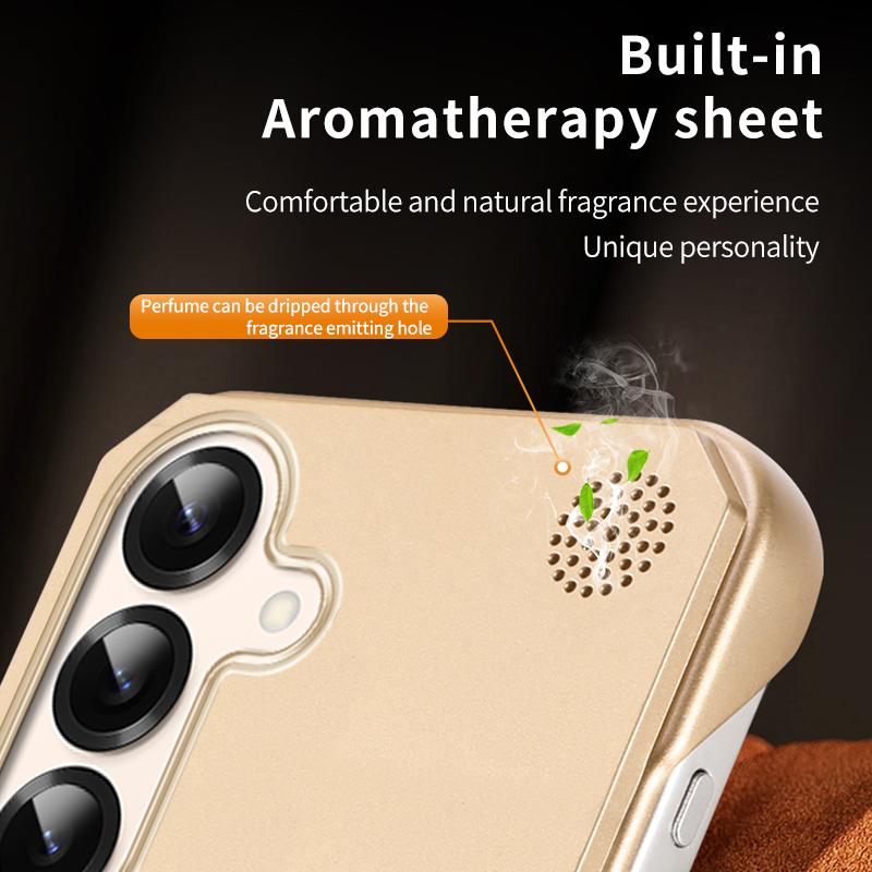 KEYSION Luxury Magnetic PU Leather Aromatherapy Phone Case for Samsung Galaxy S24 S25 Ultra Wireless Charging Borderless Cover