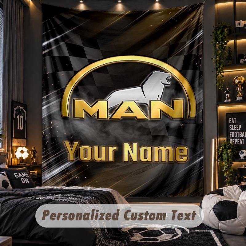 TapestryMAN Truck Custom Name Text Personalized Wall Hanging Tapestry Home Wall Decor