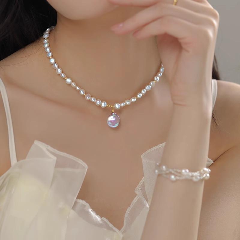 Collana Pendente da Donna in Oro 14K Placcato con Perla d'Acqua Dolce Naturale Barocca - Regali per la Festa della Mamma