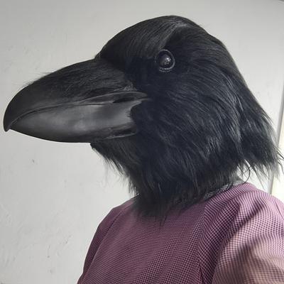 Masque de Corbeau Réaliste - Design d'Oiseau Noir Casque Intégral pour Halloween, Parfait pour le Jeu de Rôle et les Farces, Accessoire de Costume