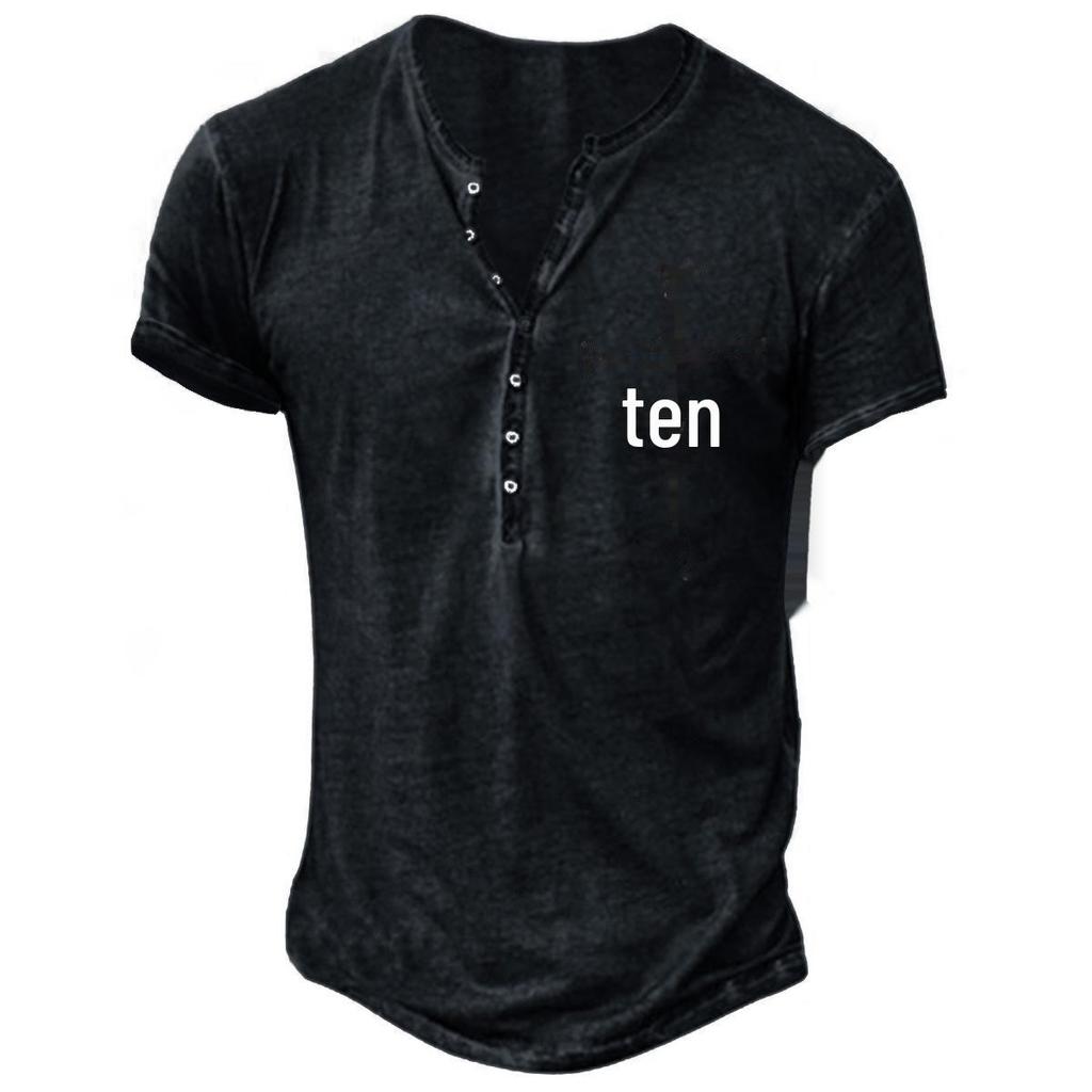 2022 Spring/Summer 3D Print Large Men's Collarless Casual Short Sleeve T-Shirt