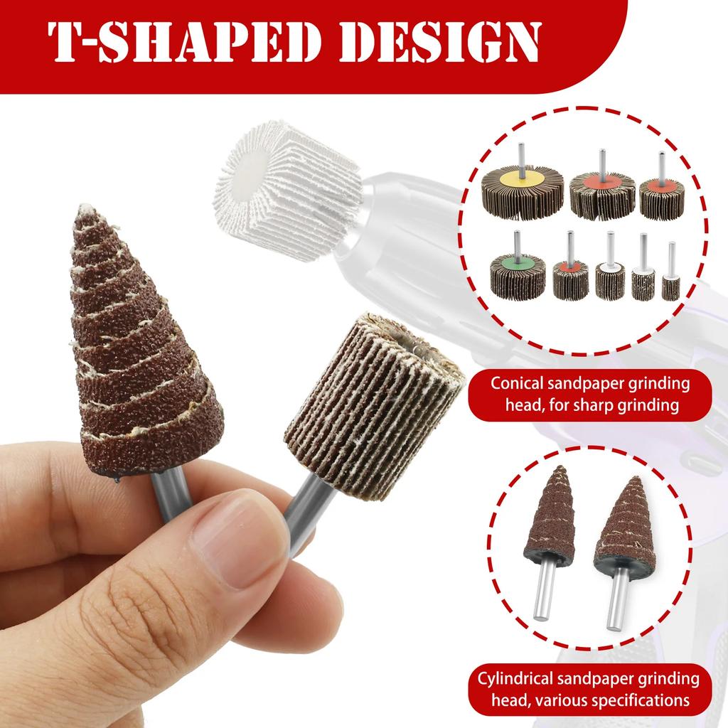 20PCS Sanding Flap Set with 6mm Shank Grinding Wheel Head Sander Abrasive Tools Sandpaper Rust Removal for Dremel Rotary Tools