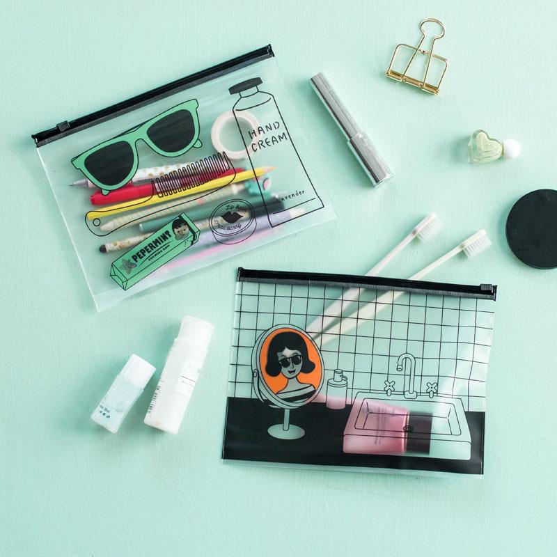 Fashion Women Clear Cosmetic Bags PVC Transparent Toiletry Bags Travel Organizer Necessary Beauty Case Bath Wash Makeup Bag