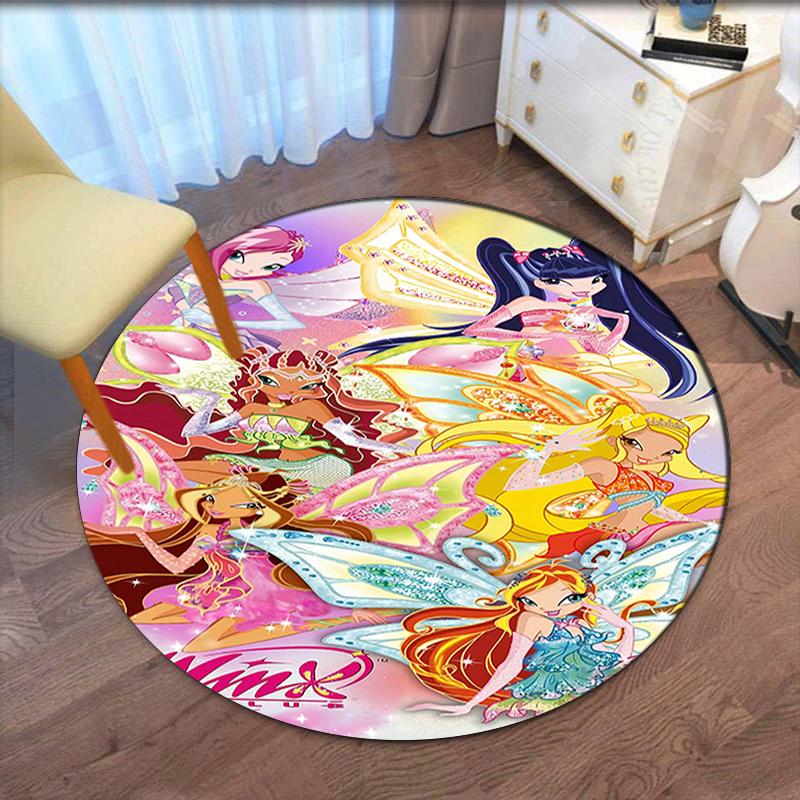 Winx Club Printed Round Rug Carpet Chair Rug Area Rug Entryway Doormats,for Office Chair Living Room Bedroom Kitchen Room.