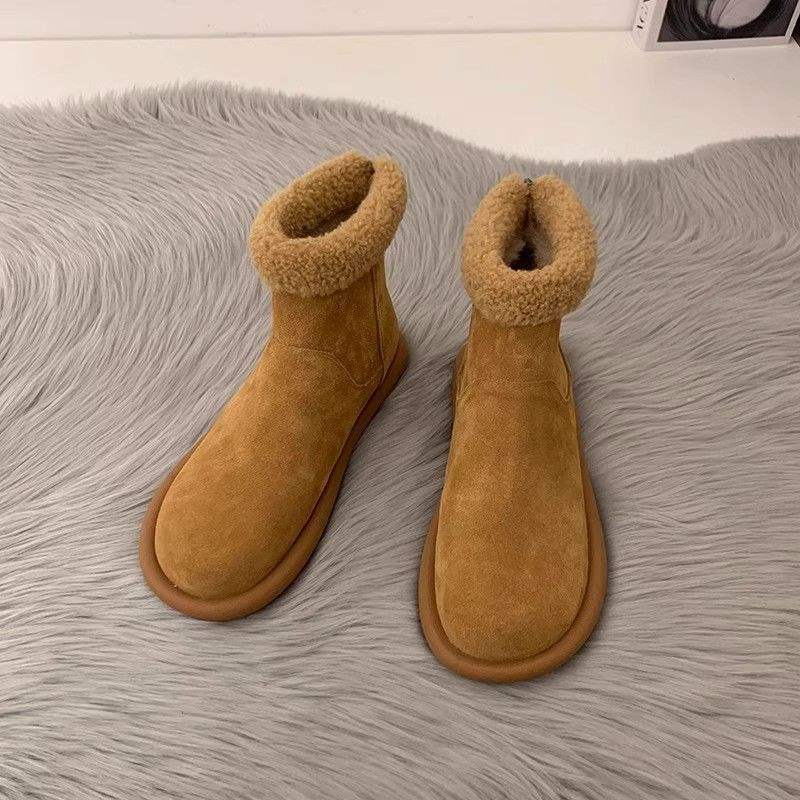 

2025 новые зимние сапоги из овечьей шерсти, женские универсальные сапоги на плоской подошве в корейском стиле, уродливо-милые ботинки Birkenstocks, женские хлопковые сапоги 55 коричневый