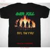 Nové Overkill Feel The Fire 1985 Černé Tričko Vintage Streetwear Všestranné Pohodlné Designové Oblečení Móda Měkké