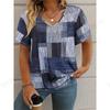 2025 Nuova T-shirt da Donna a Righe a Quadri Stampa 3D T-shirt Moda Donna Casual Scollo a V Manica Corta Top Magliette Abbigliamento Femminile Quotidiano