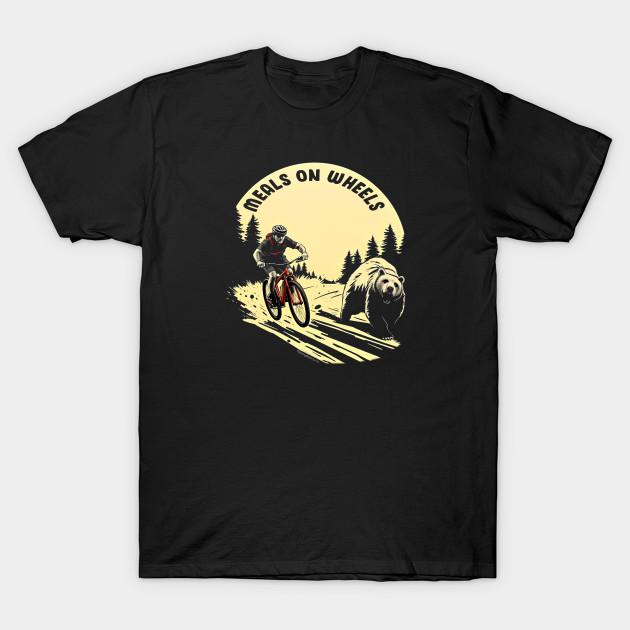Men Black Print T-shirt Grizzly Bear - Mountain Biker - Meals On Wheels! No-Cut Transfer Paper Print Cotton Tshirt L чёрный