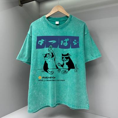 Originalūs Japoniški Retro Katės Vyriški Marškinėliai Vasariniai Medvilniniai Prakaito Marškinėliai Kvėpuojantys Laisvi Drabužiai Gatvės Trumpomis Rankovėmis