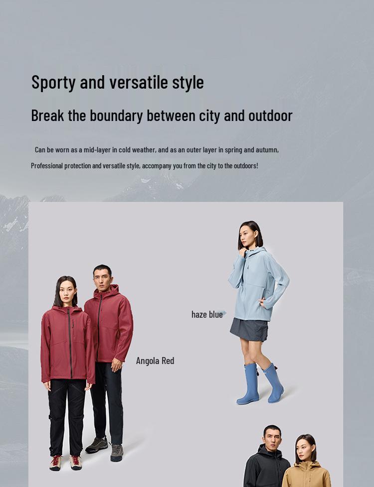 YKK Zipper Hooded Softshell Jacket - High Stretch, Waterproof, Anti-static, All-season Outerwear for Couples, Style D30