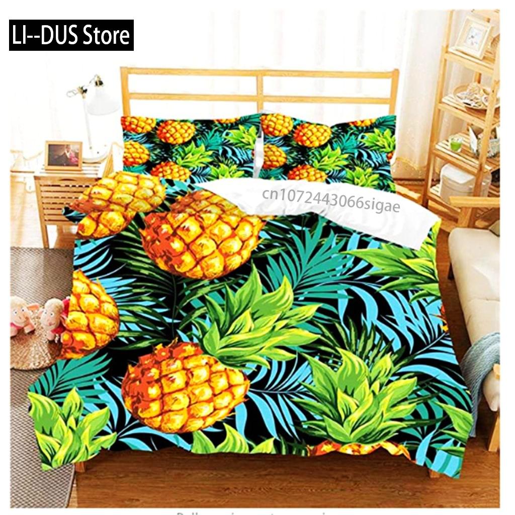 Set Copripiumino Ananas Misura Queen Microfibra Bambino Colorato Ananas Set Biancheria da Letto Singolo Tema Frutta Hello Summer Copripiumino