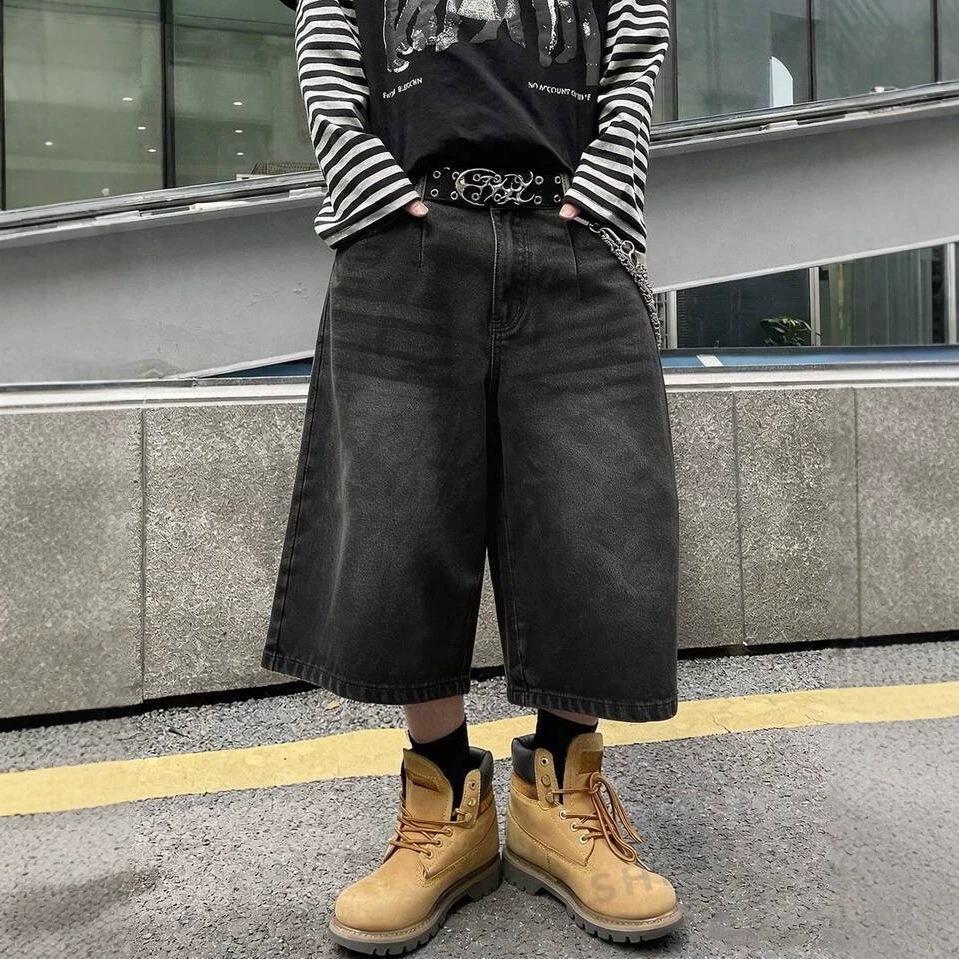 American High Street Wide-leg Seven-point Jeans Summer Retro Washed Old Jeans Fashion Trendy Men and Women