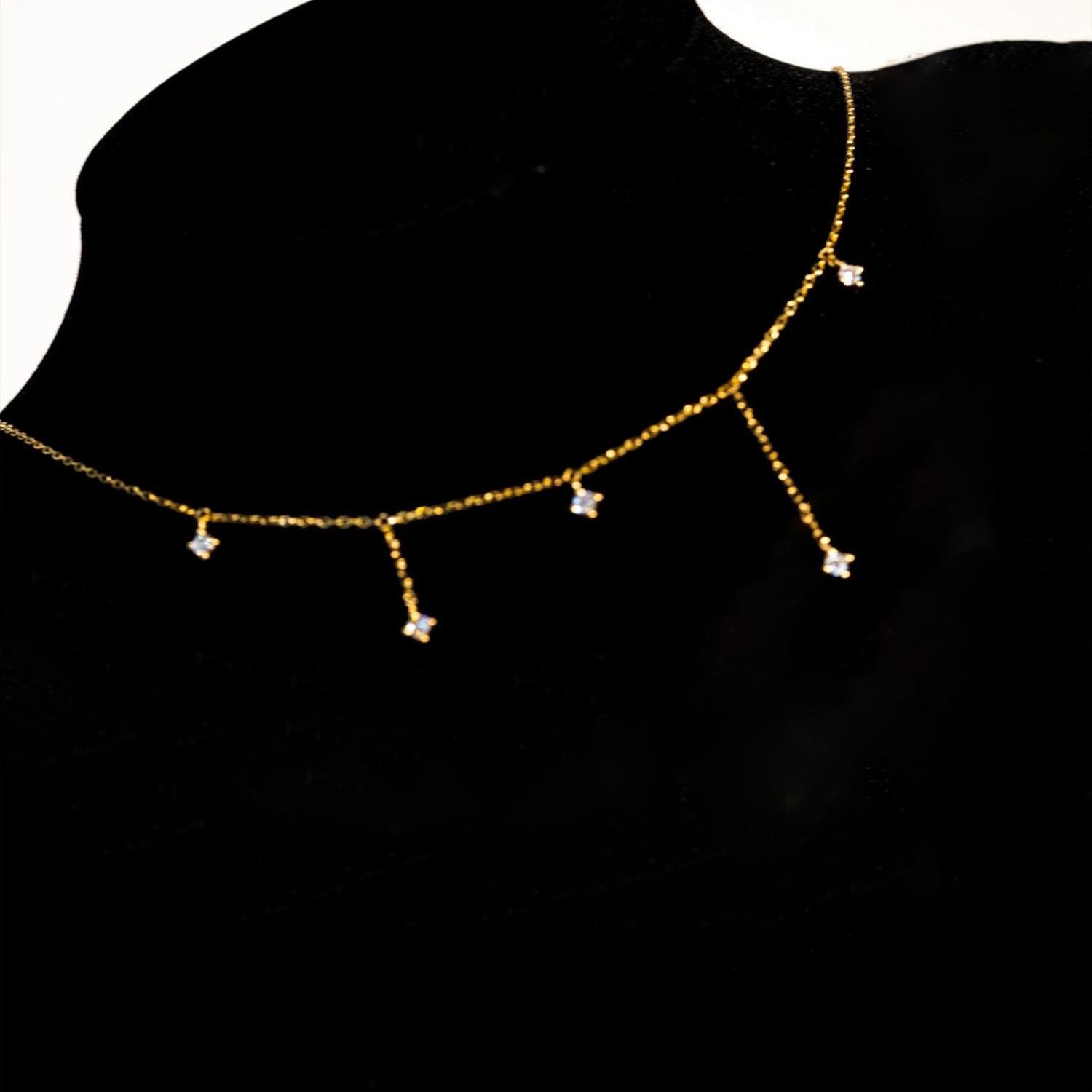 

925 Sterling Silver Zircon Tassel Necklace with 18k Gold Plating – Star River Fresh Light Luxury Clavicle Chain, 2025 New Collection.