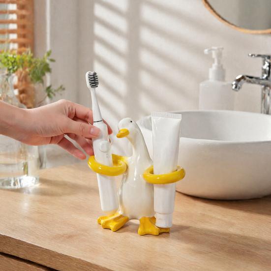 Electric Toothbrush Holder Duck Shape Holder, Ceramic Stand, Sturdy Toothpaste Cute Bathroom Countertop Organizer, for Bathrooms Durable Organizer