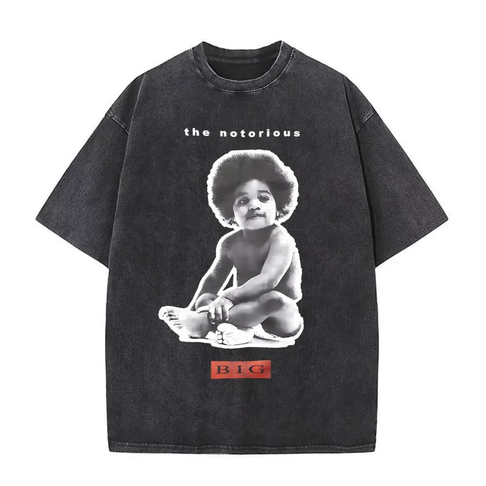Washed Vintage Rapper The Notorious Big World Tour  Tshirt Biggie Smalls Print T Shirts Men Women Hip Hop Oversized Tshirts