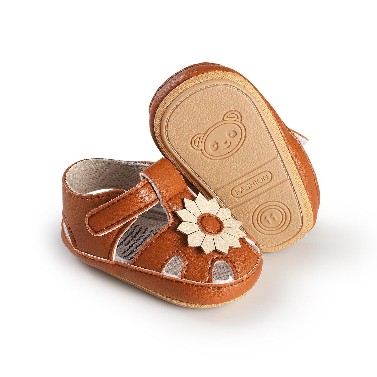 Infant Girls Closed-Toe Floral Sandals - Soft Sole, Anti-Collision, 0-1 Year