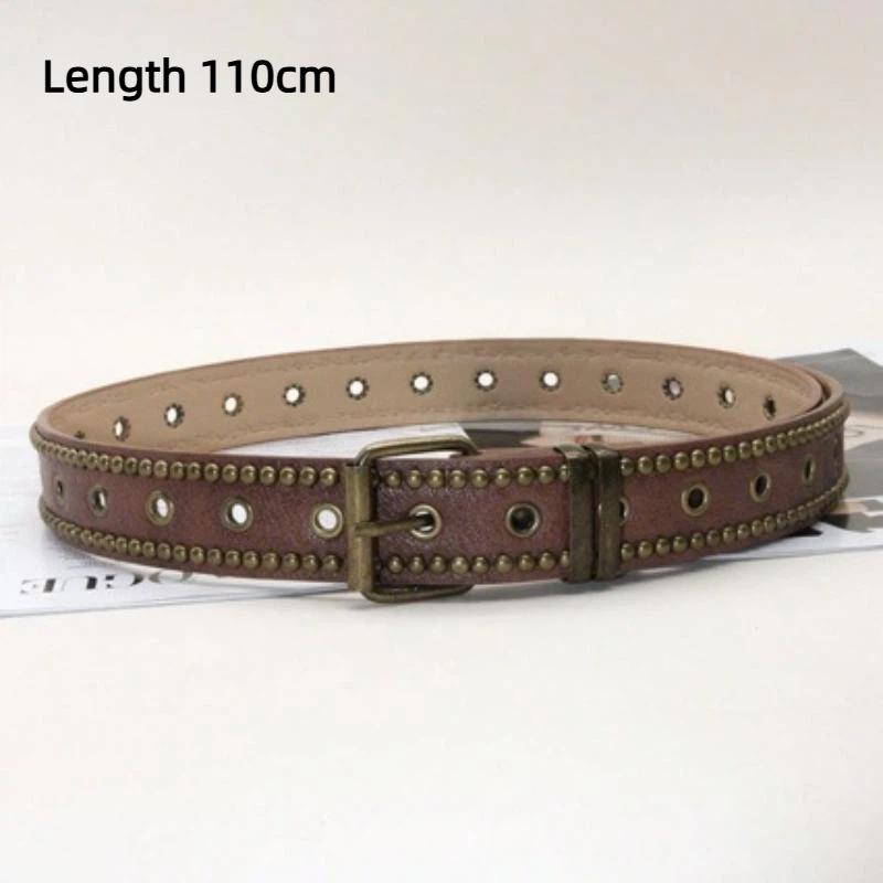 Vintage Pu Leather Belt With Rivet Studs Hollowed-Out Design Perfect For Daily Wear Jeans Casual Outfits