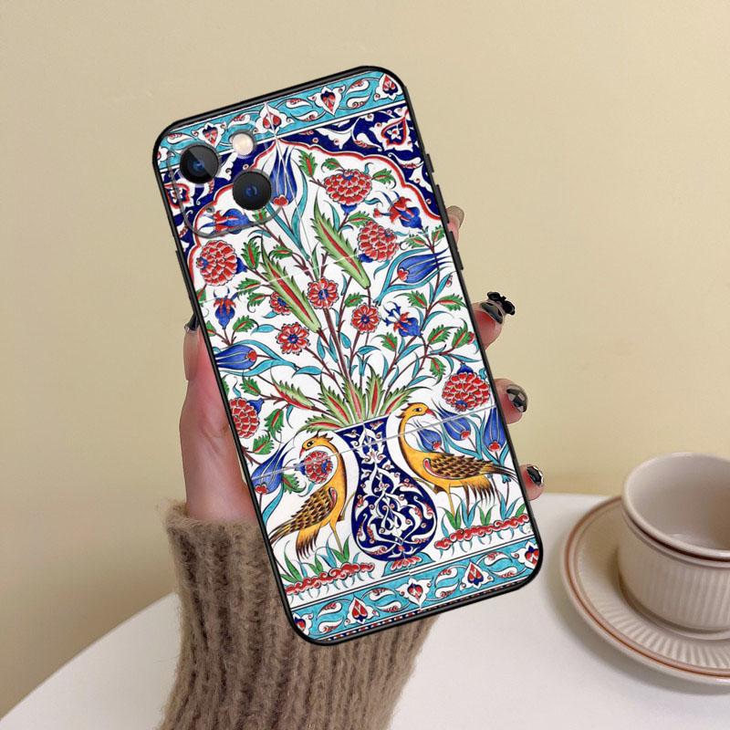 

Ancient Floral Tiles Phone Case For iPhone 15 Pro Max 11 12 13 14 16 17 Pro Max mini Plus 16e 17 Air Cover Funda iPhone 11