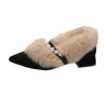 Mode Damen Baumwollschuhe mit dickem Absatz Winter Neu Spitzschuh Flacher Ausschnitt Perlen Anti-Rutsch Abriebfest Low-Top Baumwollstiefel