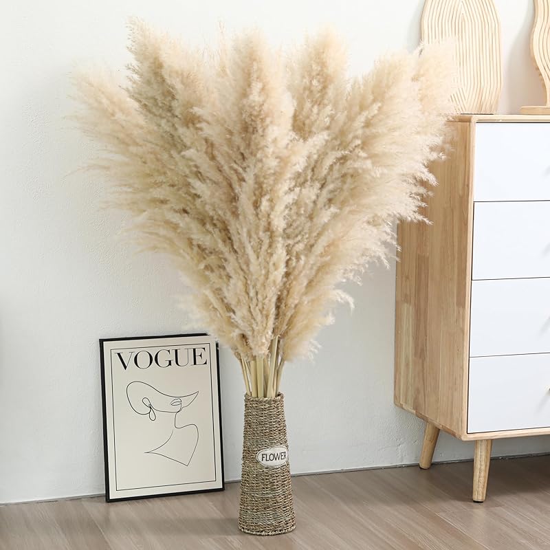 9 Stems Pampas Grass Decor Tall 48''/4 FT, Long Fluffy Dried Pompas Grass, Large Pampas Grass for Floor Vase, Rustic Wedding, Baby Shower, Party,