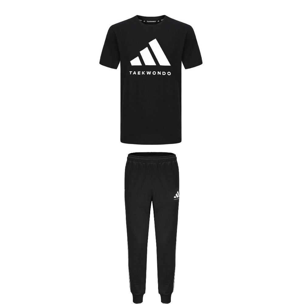 

Adidas Taekwondo Round Neck Breathable Pullover Short Sleeve T-Shirt Fashion Striped Long Pants Casual Sports Suit ADICLTS24TK-BW+TR30P1T-BW