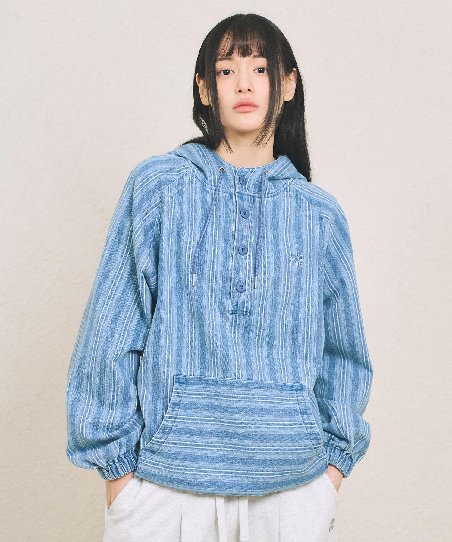 Comoni Nose Stripe Hood Shirt [Blue] Blue/S
