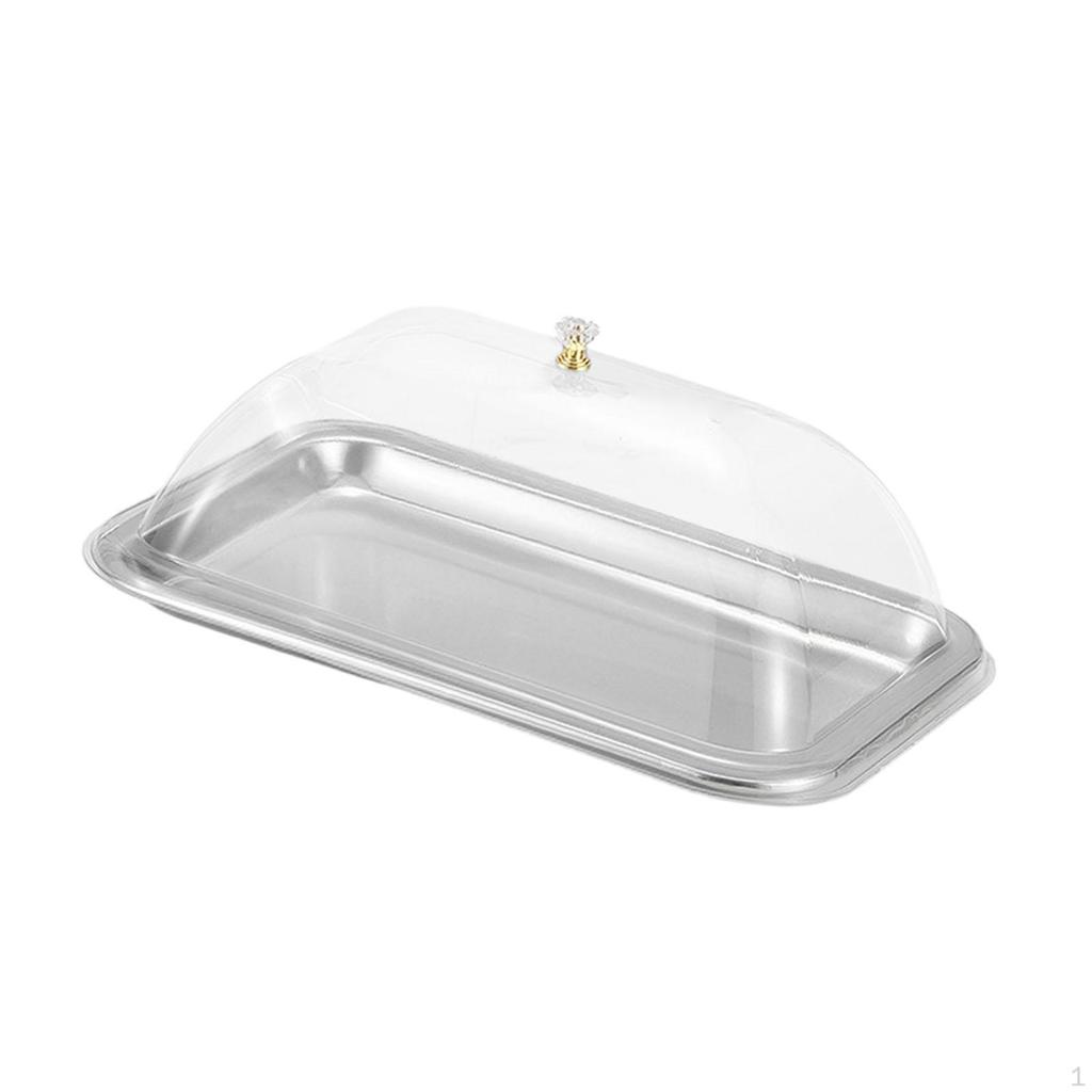 304 Stainless Steel Serving Tray with Dome Lid Food Rectangular Platter for