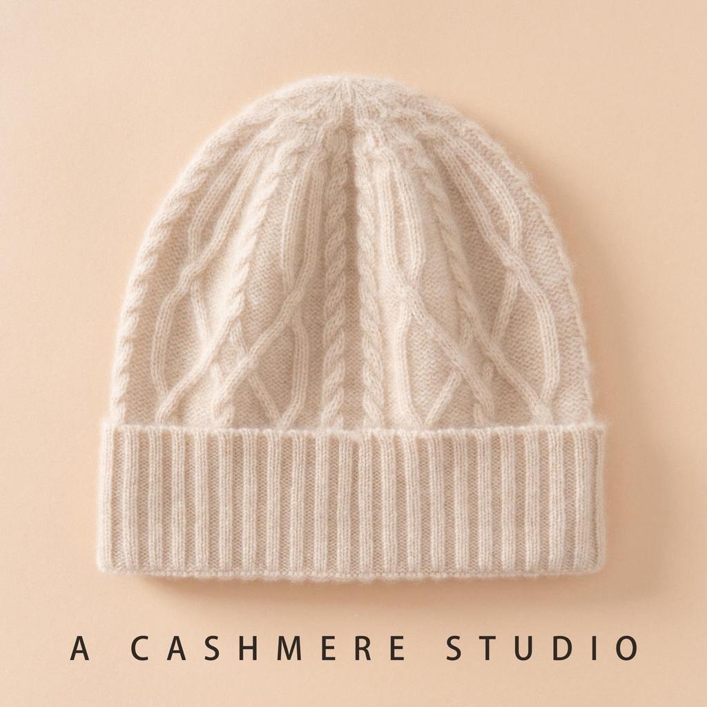 Women's Cable Knit Cashmere Hat - Warm Ear Protection, Solid Color, Versatile Winter Accessory
