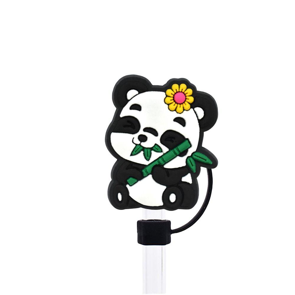 Portable Cute Panda Straw Tips Covers Good Sealing Dust-Proof Straw Topper Party Supplies Straw Tips Lids for 10mm Straw