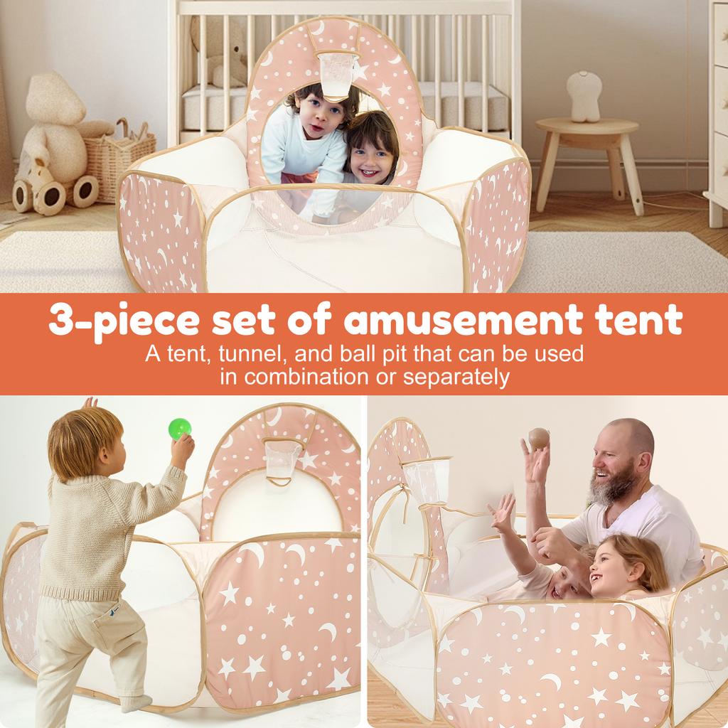 3PCS Collapsible Kids Play Tent with Tunnel for Baby Toddlers Comfortable Kids Play Tent with Ball Pit Multipurpose Pop up Party