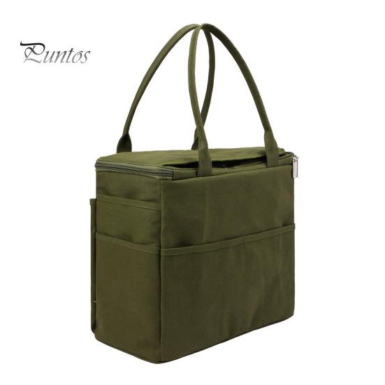 Canvas Yarn Storage Bag Solid Knitting Bag Handle Design Lightweight Portable Large Capacity Tote Organizer with Multi-layer Pockets