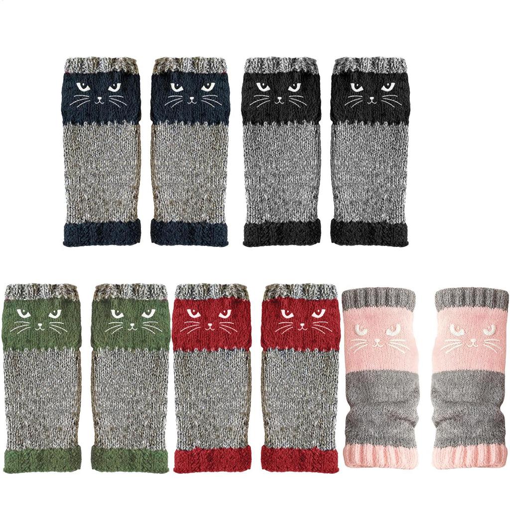 Winterhandschuhe Halbfinger Fahrhandschuhe Gestrickte Fingerlose Handschuhe Katzenstickerei Outdoor Handwärmer Warme Offene Fingerhandschuhe