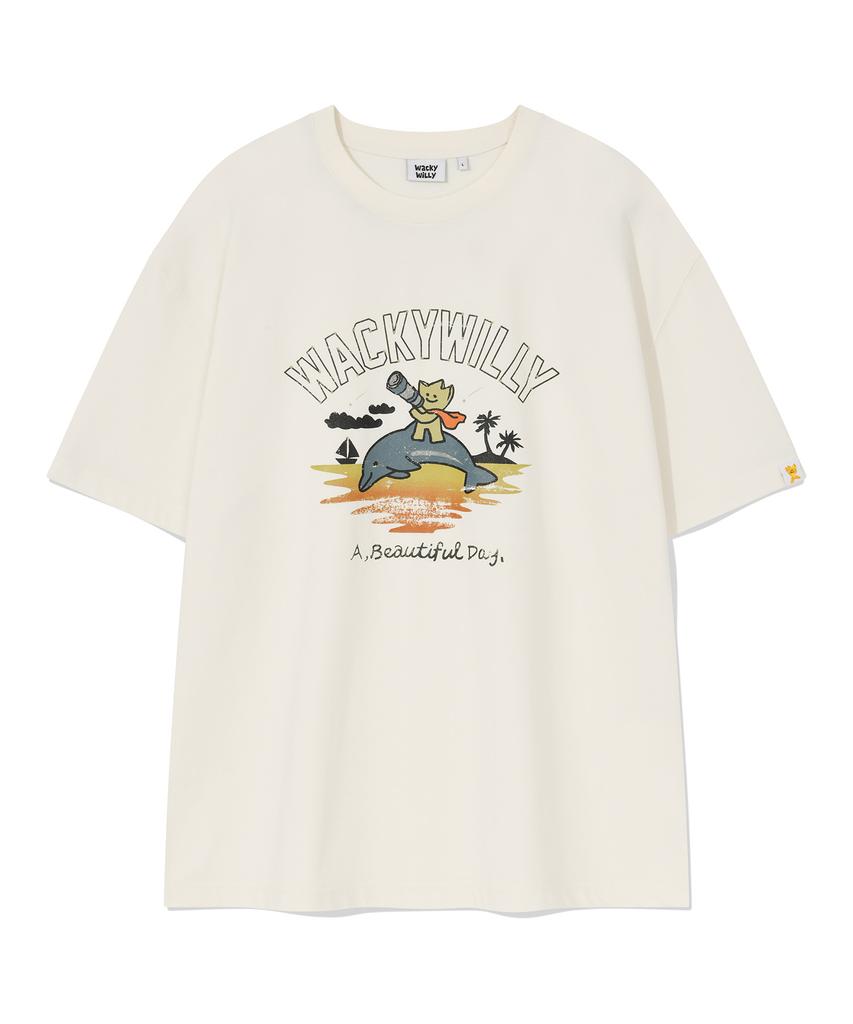 WACKY WILLY Kiki And Dolphin Graphic Short Sleeve T-Shirt Cream