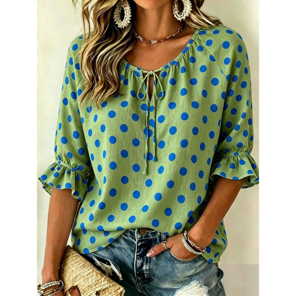 Versatile Loose Half Sleeve Casual Blouse, Simple Solid Color, Breathable Comfortable For Multiple Occasions