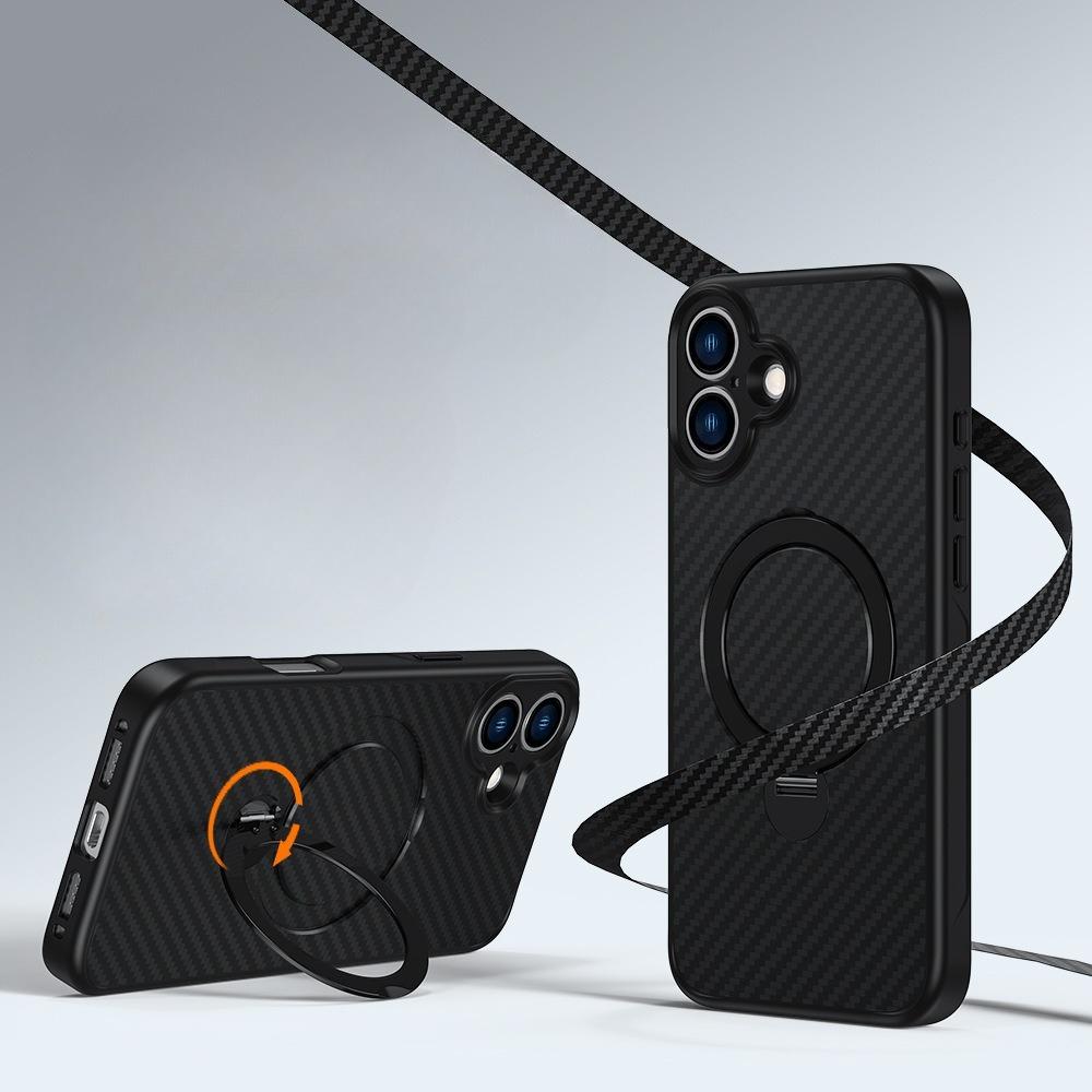 For Iphone16 Carbon Brazing Magnetic Anti-fingerprint Fulcrum Suitable for 360 Rotation Bracket Frosted for Iphone 15 Mobile Phone Case