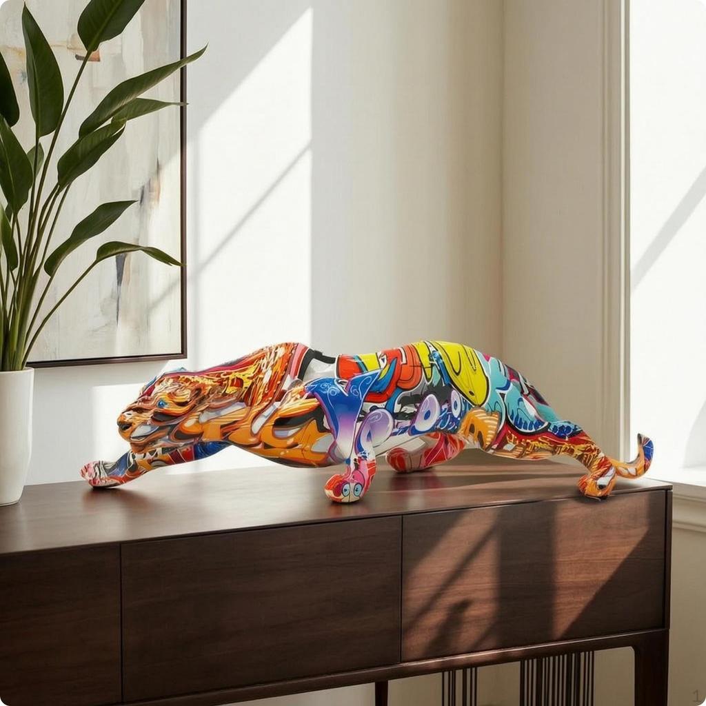 Leopard Figurine Glossy Statue Sleek Panther for Home Stylists, Art Collectors,