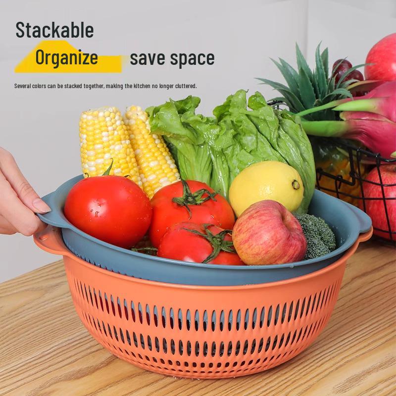 Three-Piece Kitchen Set: Vegetable Washing Basket, Drain Basket, and Fruit Plate