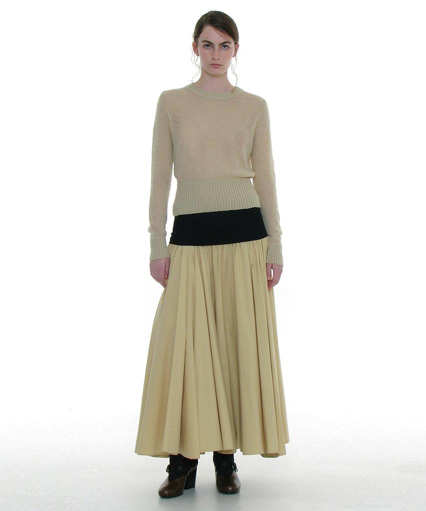 PARTIMENTO WOMEN Sheer Wide Rib Knit Crew Neck_Cream
