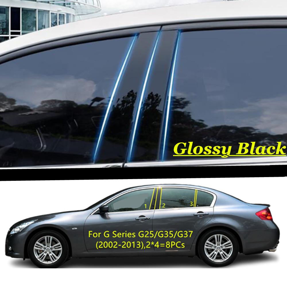 Car TPU/Glossy Mirror Pillar Post Cover Door Trim Window Decorative Sticker For Infiniti G Series G25 G35 G37 2002 2003-2013 Glossy black