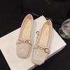 Square Toe Soft Leather Soft Sole Small Leather Shoes for Women French Style Toe Shoes Flat Shoes