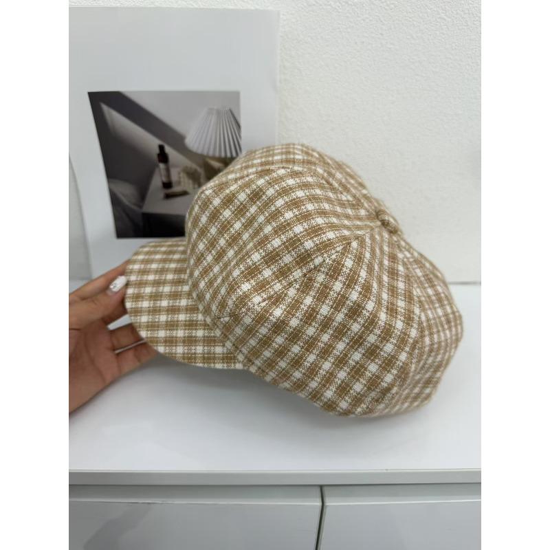 Plaid Japanese Retro Front Hat Big Head Circumference Showing Face Little Painter Hat Hundreds of Casual Wear Newspaper Boy Hat