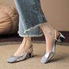Giant Exquisite Bag Head Sandals Women's Thick Heel Square Head Sheepskin Medium Heel Color Matching Mary Jane Shoes Summer